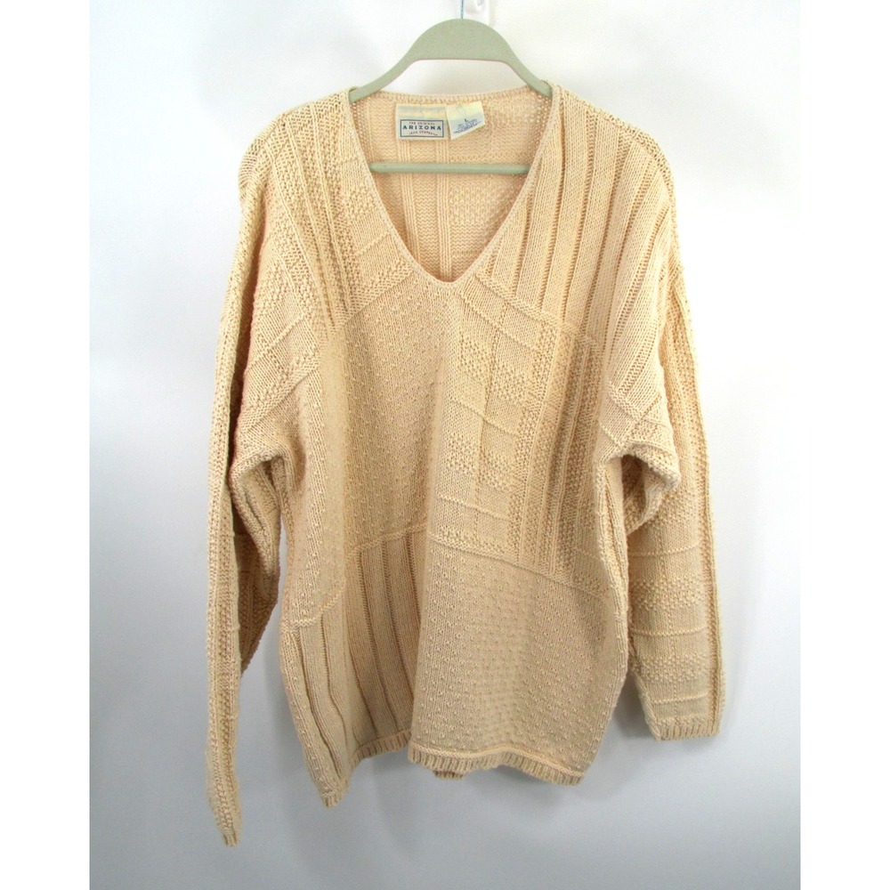 ARIZONA Heavy Pullover Knit Sweater Women L Ivory Fisherman Nautical Beach Retro